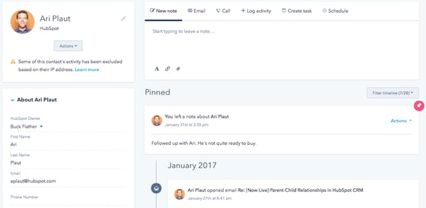 HubSpot CRM notes