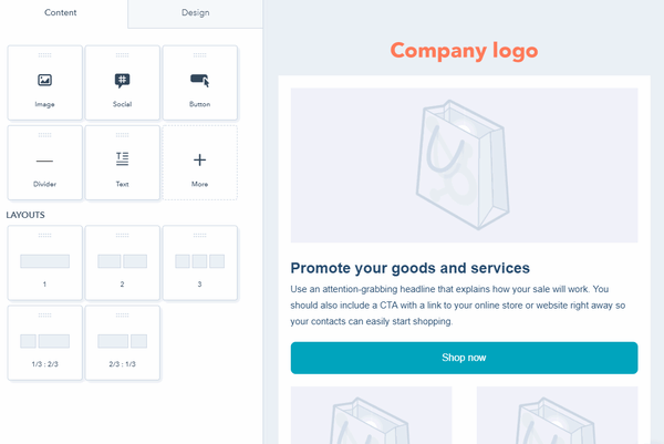 email drag content hubspot