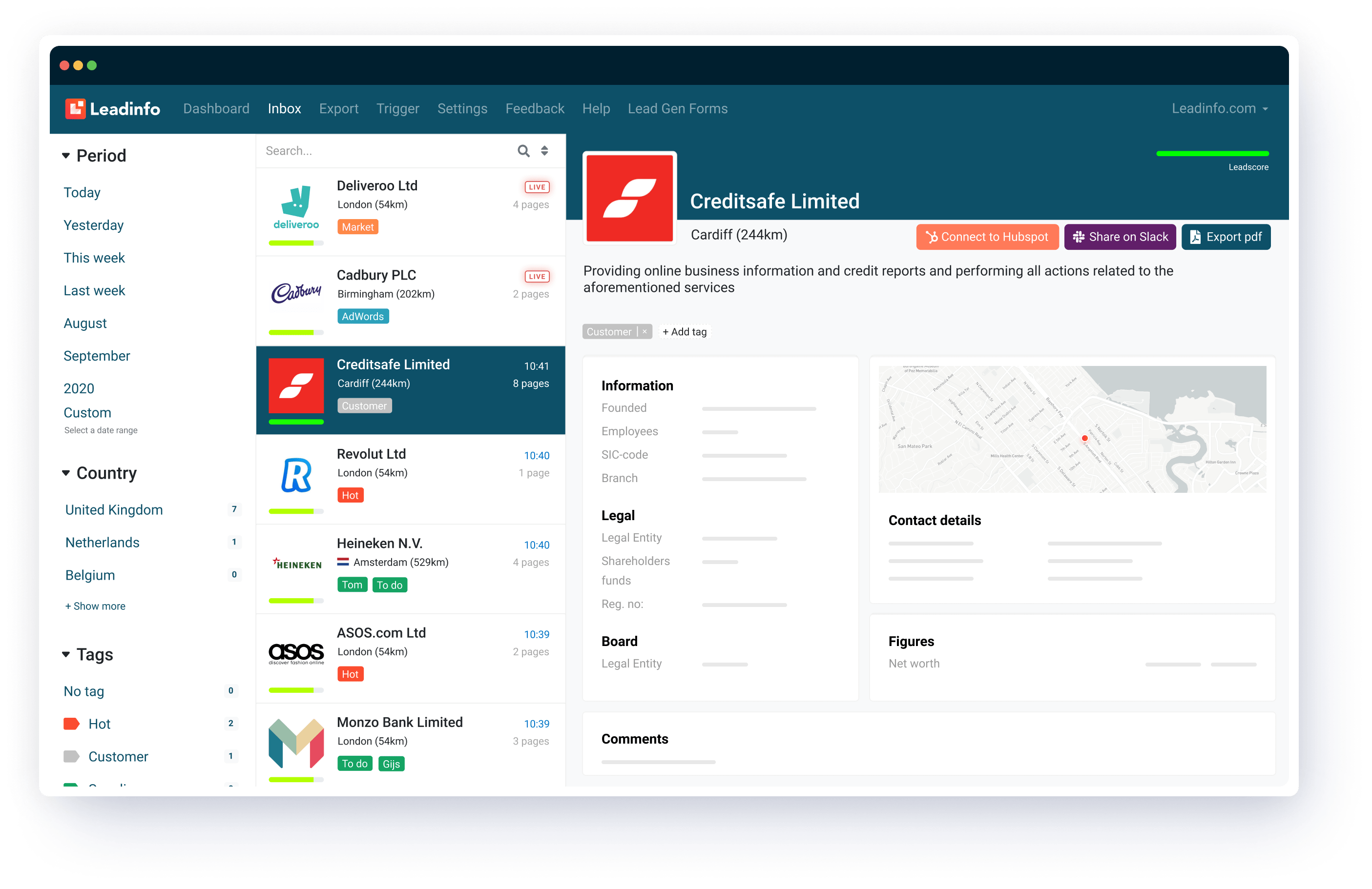 A screenshot of the Leadinfo Portal